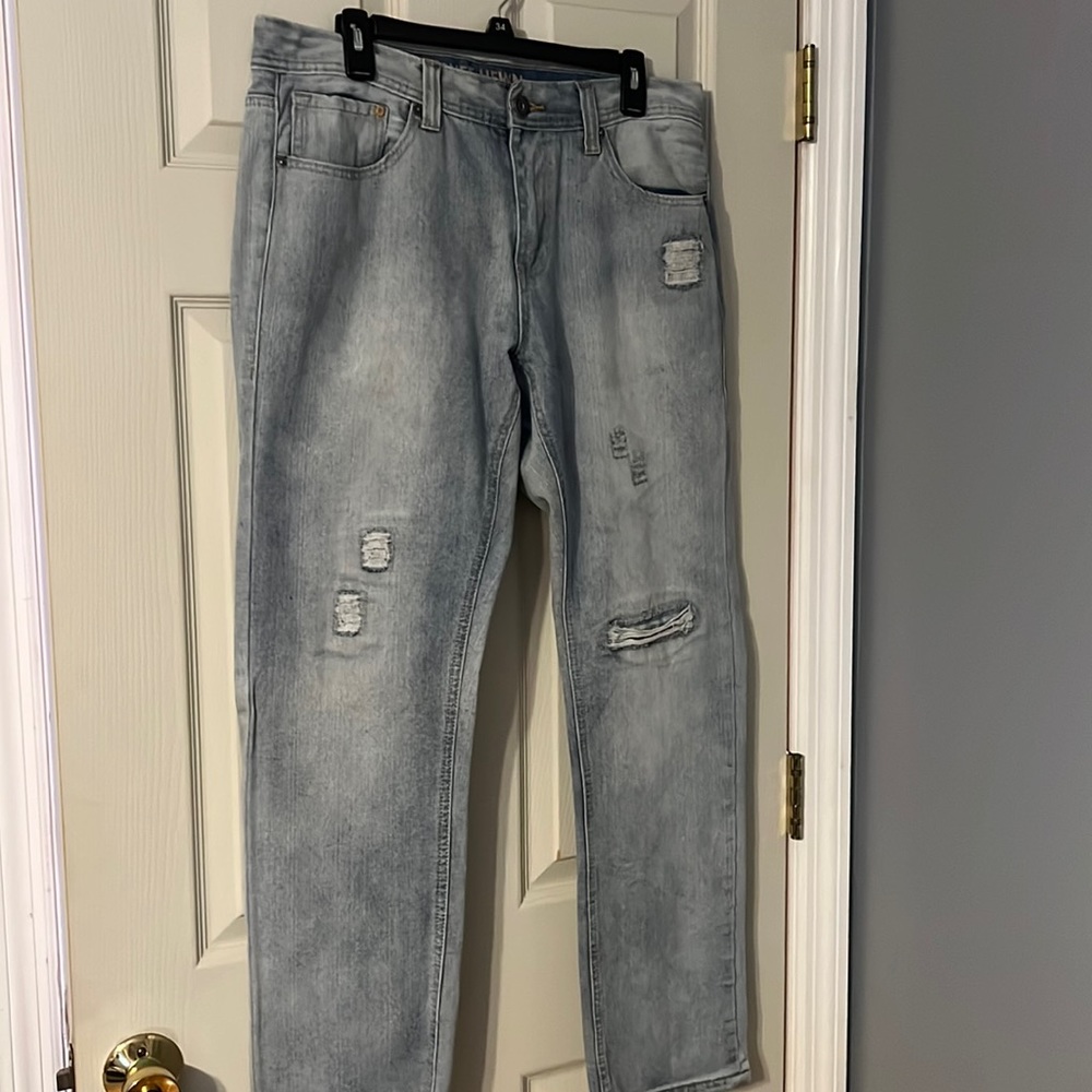 Men’s Ruff Hewn Blue Jeans Slim Straight (34W 32 L)